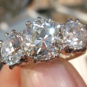 Huge old cut diamond trilogy ring 5ct