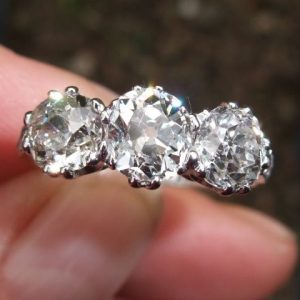 Absolutely super 2.47ct old cut diamond trilogy ring