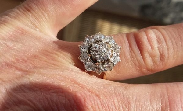 Old cut diamond cluster ring is stunning