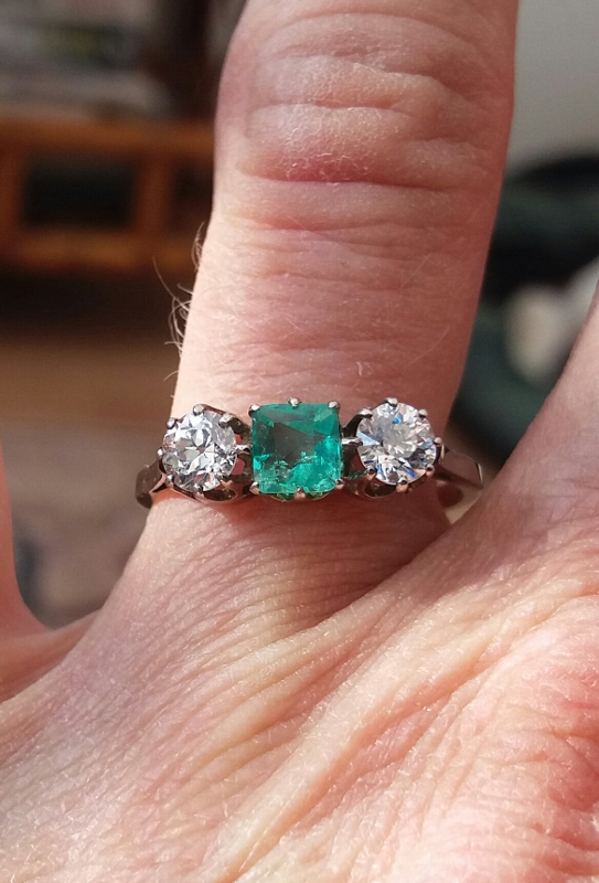 Very special Emerald and Antique diamond ring