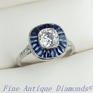 Superb old cut diamond & sapphire target ring