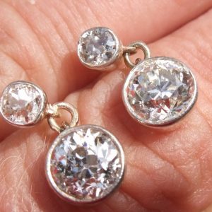 Old cut diamond solitaire drop earrings 2.70ct