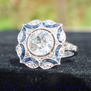 Antique old cut diamond and sapphire ring