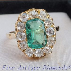Antique emerald & old cut diamond ring