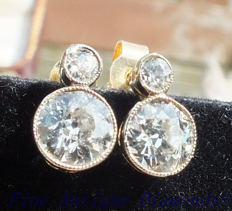 SOLD. ELEGANT OLD CUT DIAMOND STUD EARRINGS - Fine Antique Diamonds