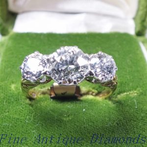 2.50ct old cut diamond trilogy ring