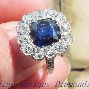 No heat sapphire and old cut diamond ring