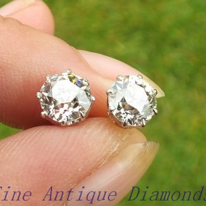 Certified 2.18ct old cut diamond stud earrings