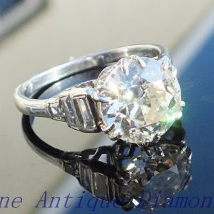 Exquisite 3ct old cut diamond solitaire platinum ring