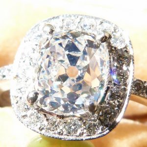 Platinum set cushion cut diamond ring 1.90ct