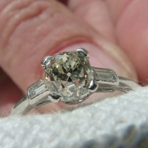 Old cut cushion diamond ring platinum