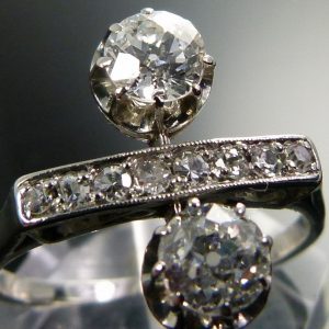 Old cut 2 stone diamond art deco ring