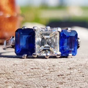 SOLD. Art Deco unheated Sapphire & Diamond Trilogy.