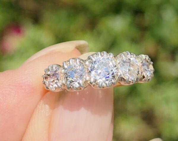 SOLD Old Cut Diamond 5 stone ring - Image 2
