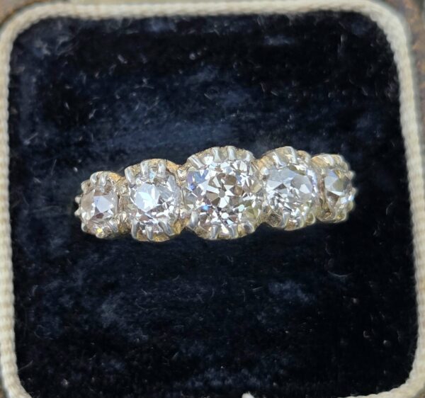 SOLD Old Cut Diamond 5 stone ring - Image 4