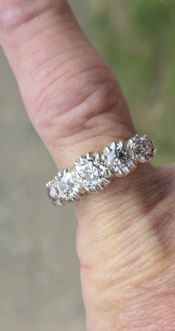 SOLD Old Cut Diamond 5 stone ring - Image 14