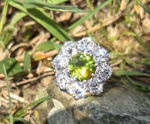 SOLD. Incredibly rare Demantoid Garnet & Old Cut Diamond ring.