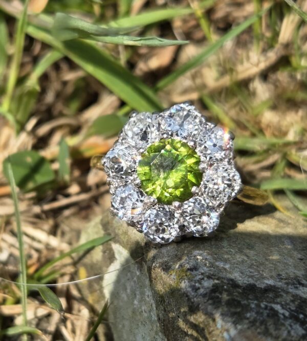 SOLD. Incredibly rare Demantoid Garnet & Old Cut Diamond ring. - Image 8