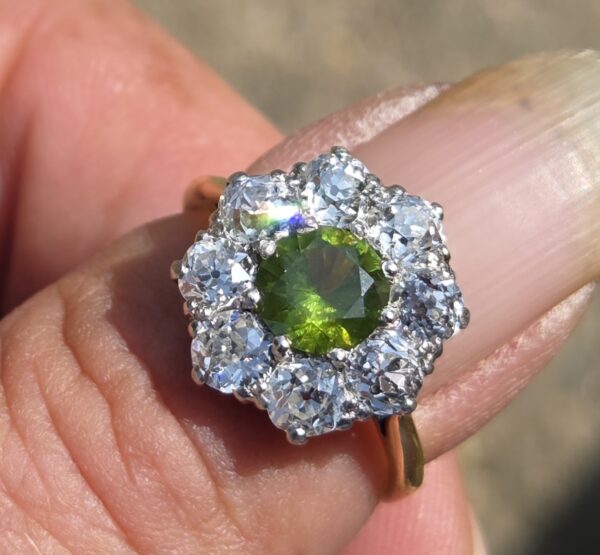 SOLD. Incredibly rare Demantoid Garnet & Old Cut Diamond ring. - Image 2