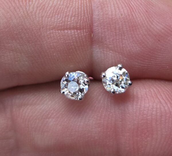 Platinum Antique Diamond Stud earrings - Image 6