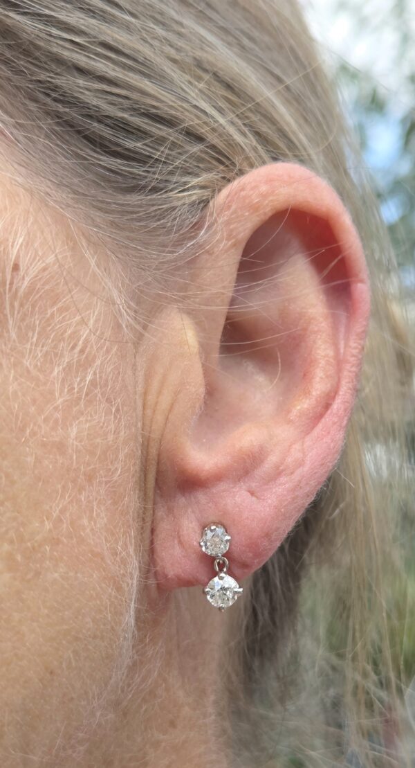 Gorgeous Double drop old cut diamond earrings - Image 2