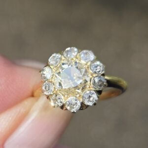 SOLD. Edwardian Cluster ring with Old Cut Diamonds