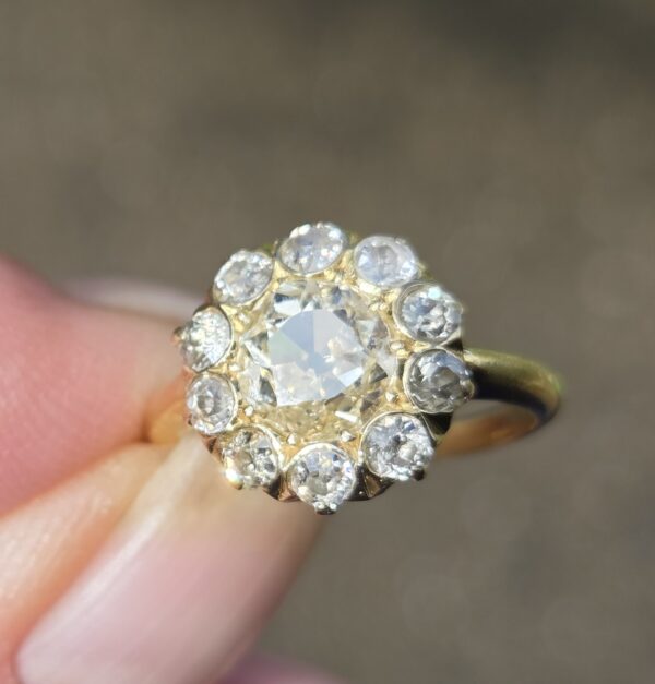 SOLD. Edwardian Cluster ring with Old Cut Diamonds