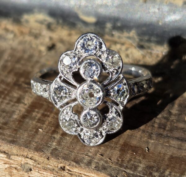 Art Deco Old Cut Diamond panel ring.