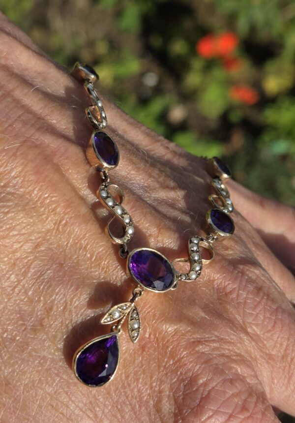 Amethyst & seed pearl necklace