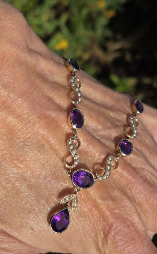 Amethyst & seed pearl necklace - Image 6