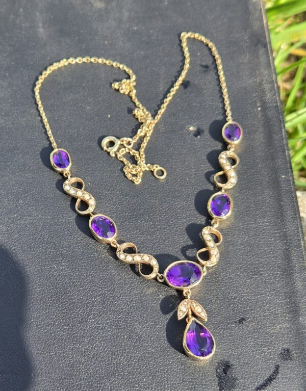 Amethyst & seed pearl necklace - Image 4