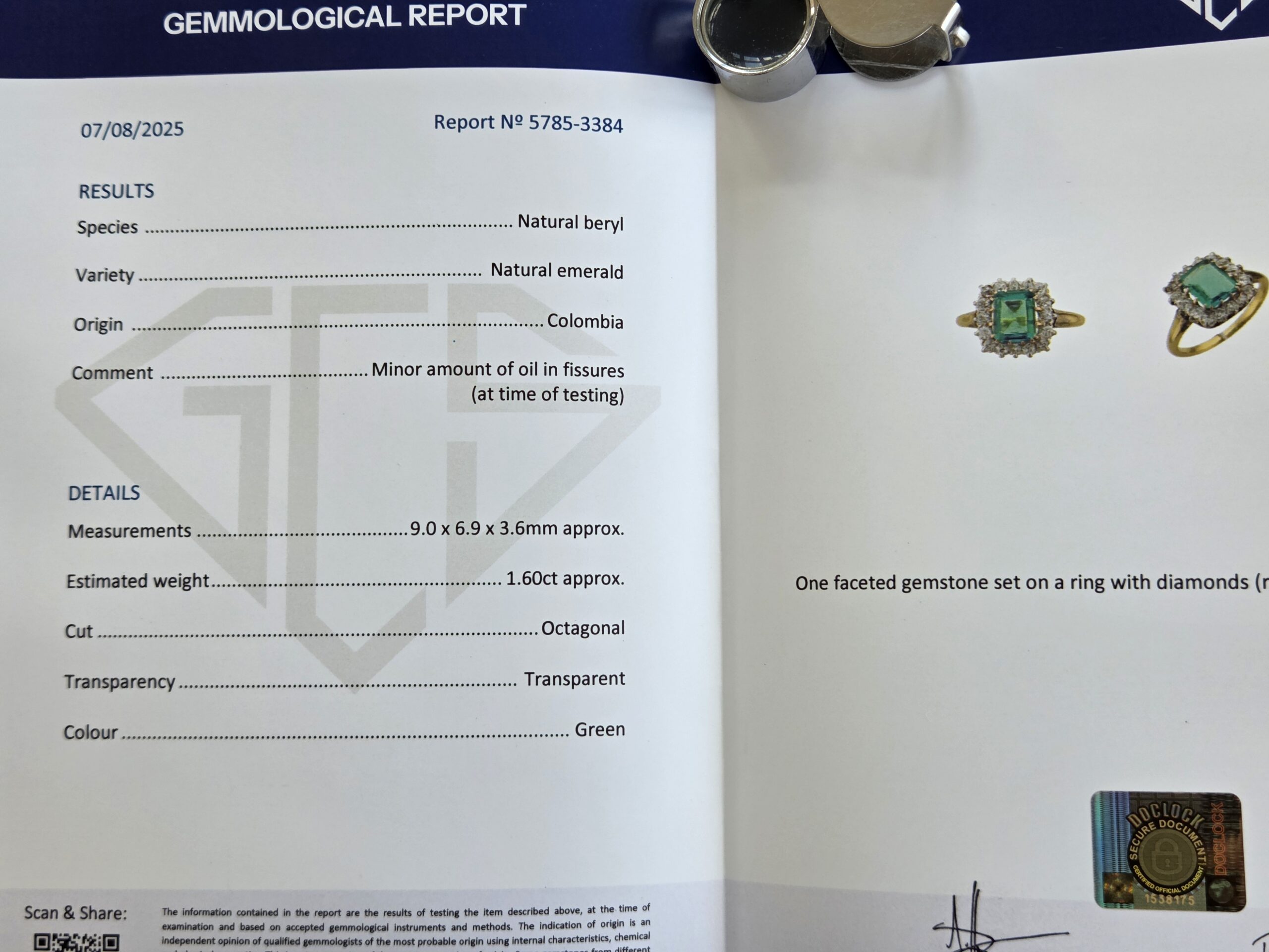 Certified Antique Emerald & Diamond ring - Image 5