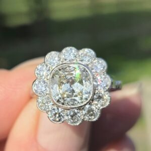 Huge Old Cut Diamond Cluster ring
