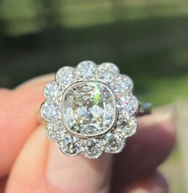 Huge Old Cut Diamond Cluster ring