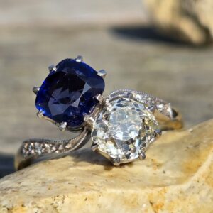 Toi et Moi, A rare Old cut Diamond & Sapphire ring