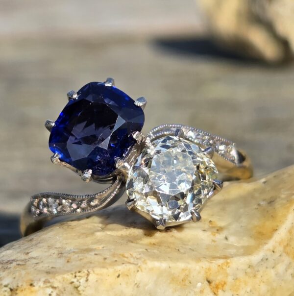 Toi et Moi, A rare Old cut Diamond & Sapphire ring