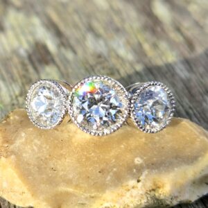 Huge! Top Quality Old cut Diamond Trilogy ring