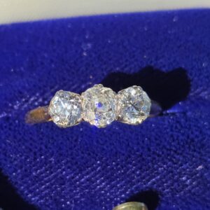 SOLD. Old Mine Cut Diamond Trilogy ring