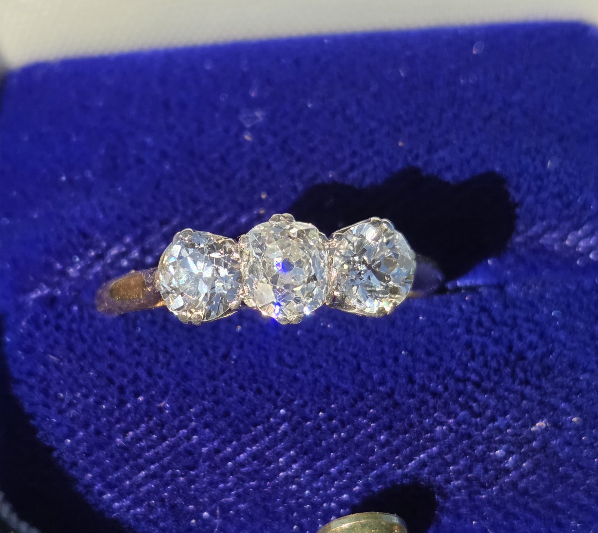 SOLD. Gorgeous Old Mine Cut Trilogy ring