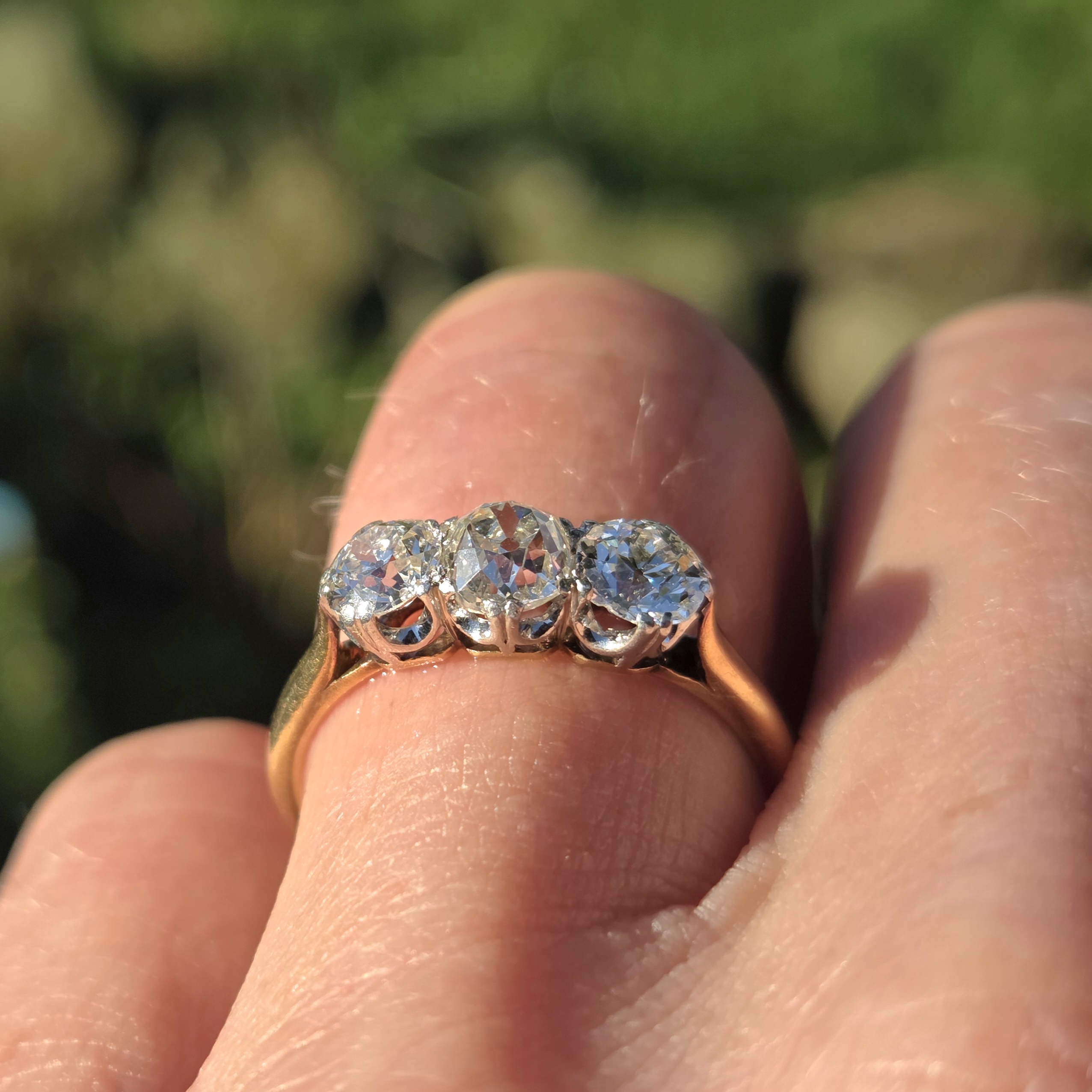 SOLD. Gorgeous Old Mine Cut Trilogy ring - Image 6