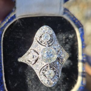 SOLD. Gorgeous Art Deco Panel Ring with Old Cut Diamonds