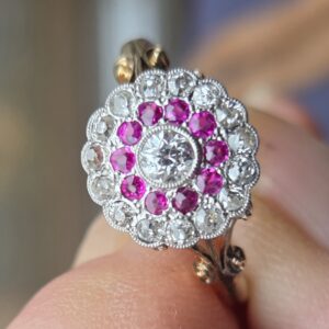 Natural Ruby & Old Cut Diamond cluster ring