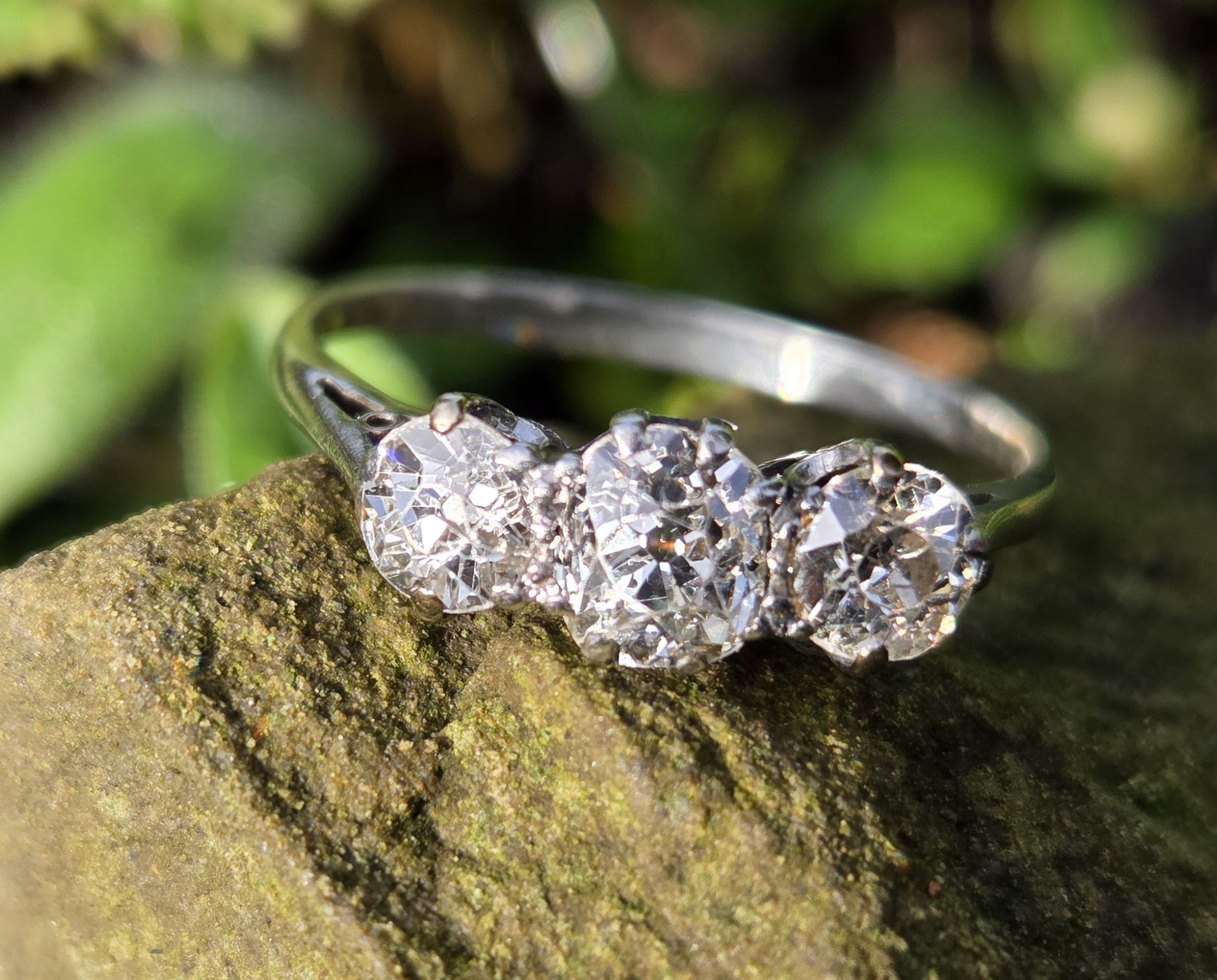 Gorgeous Old Cut Diamond Trilogy ring