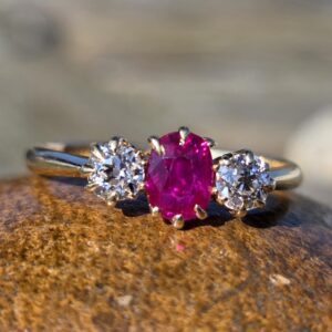 Quality!! Burma Ruby and Old Cut Diamond Trilogy ring.