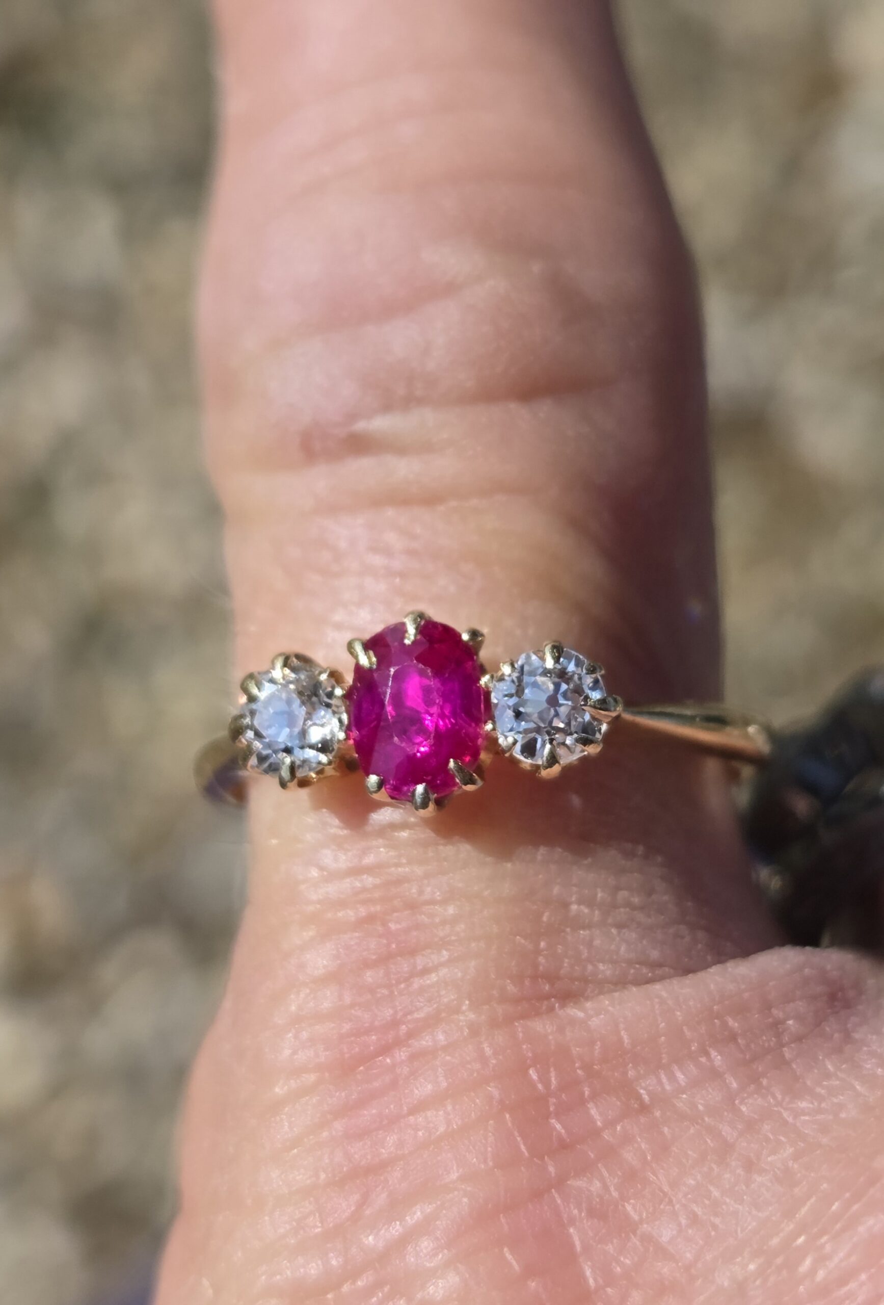Quality!! Burma Ruby and Old Cut Diamond Trilogy ring. - Image 6