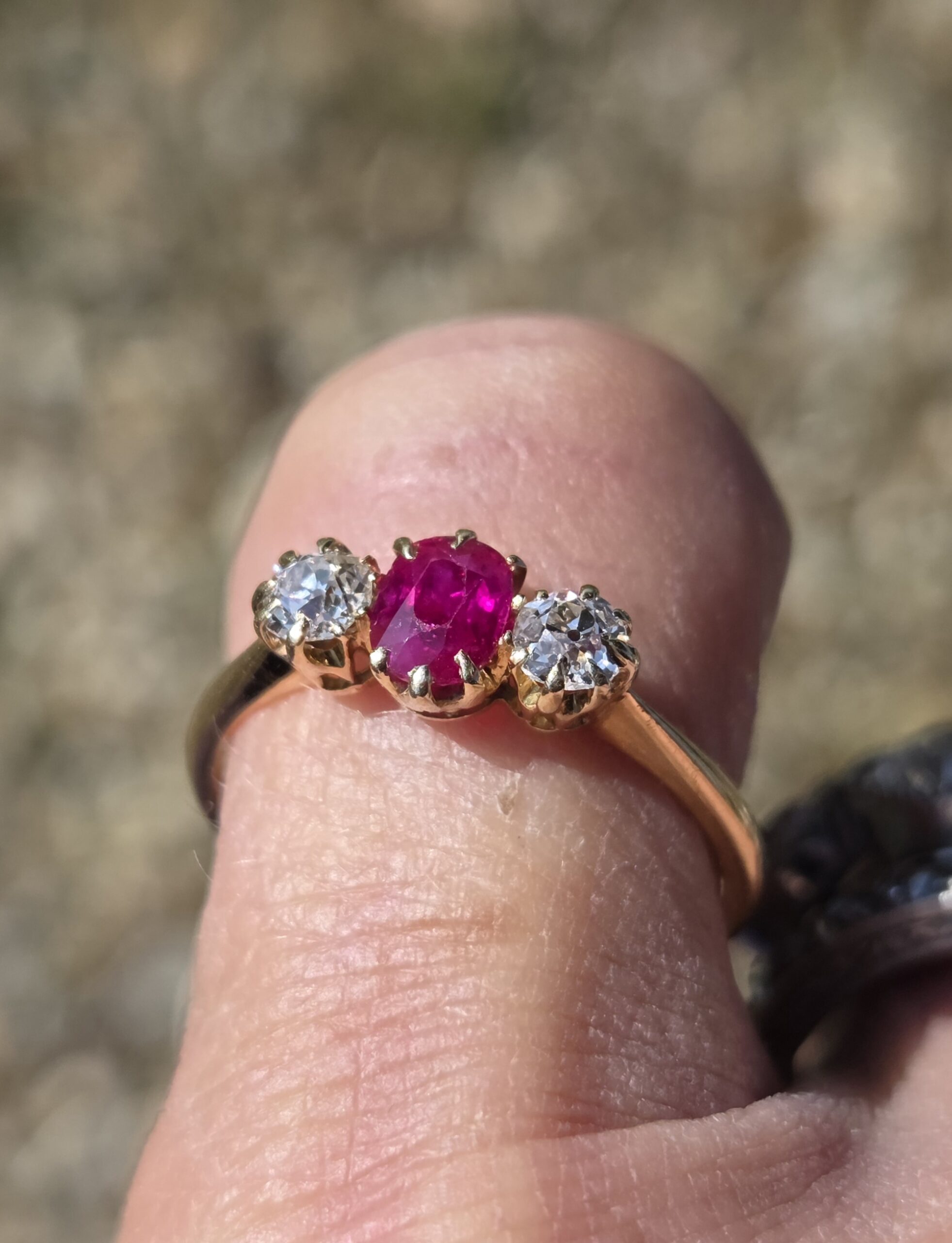 Quality!! Burma Ruby and Old Cut Diamond Trilogy ring. - Image 7
