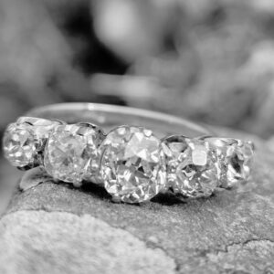 Huge Old Mine Cut Diamond 5 stone ring
