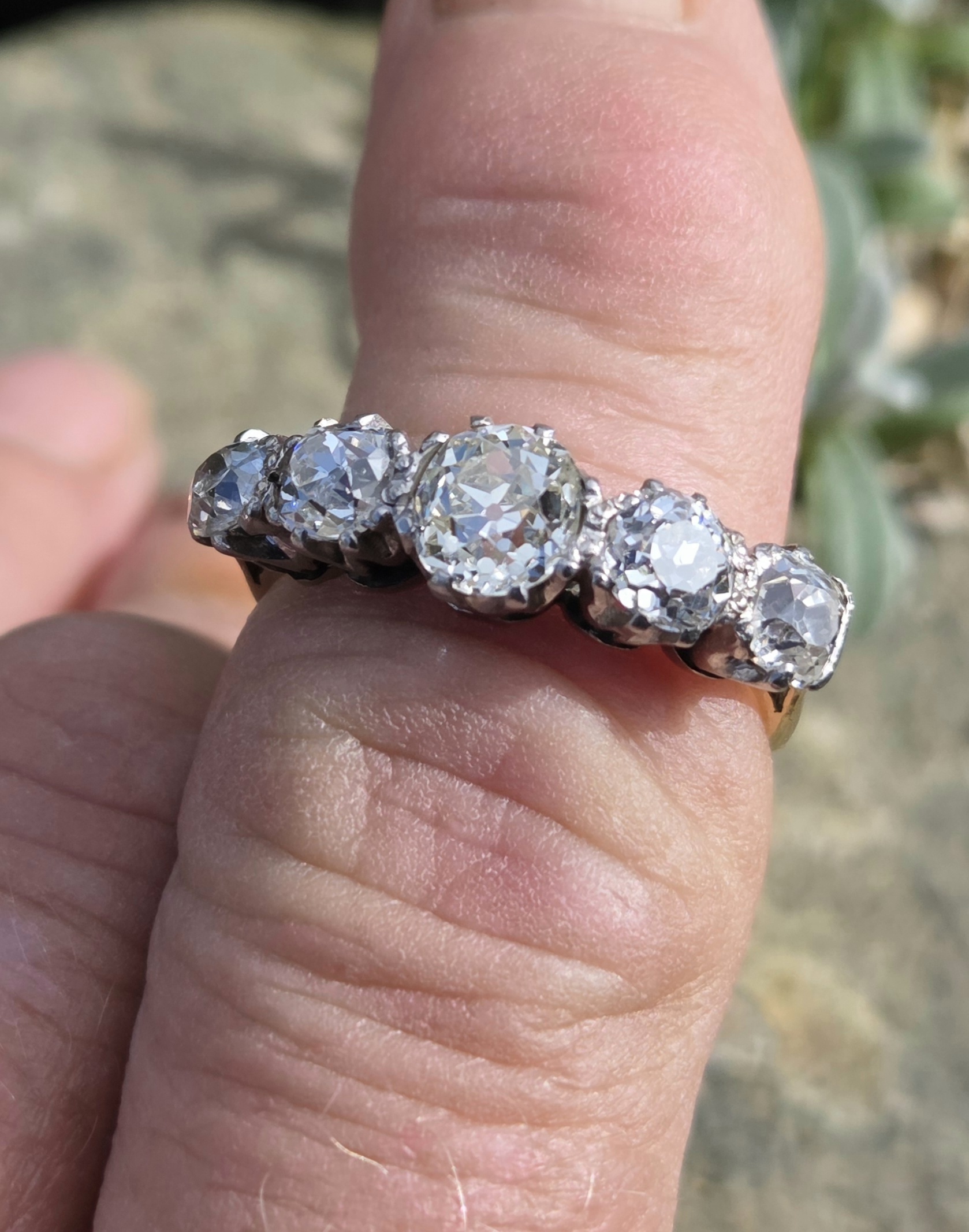 Huge Old Mine Cut Diamond 5 stone ring - Image 10