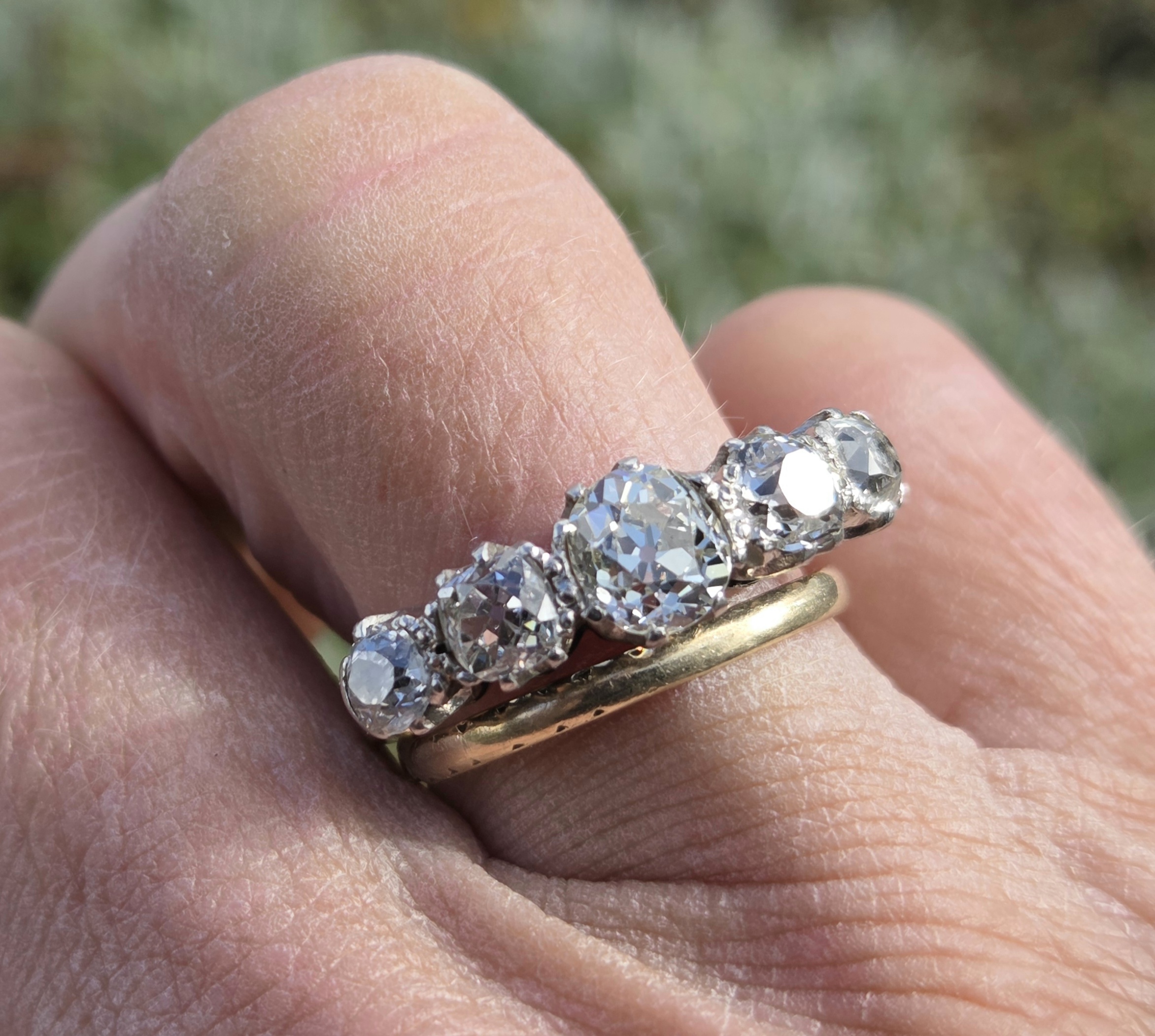 Huge Old Mine Cut Diamond 5 stone ring - Image 8