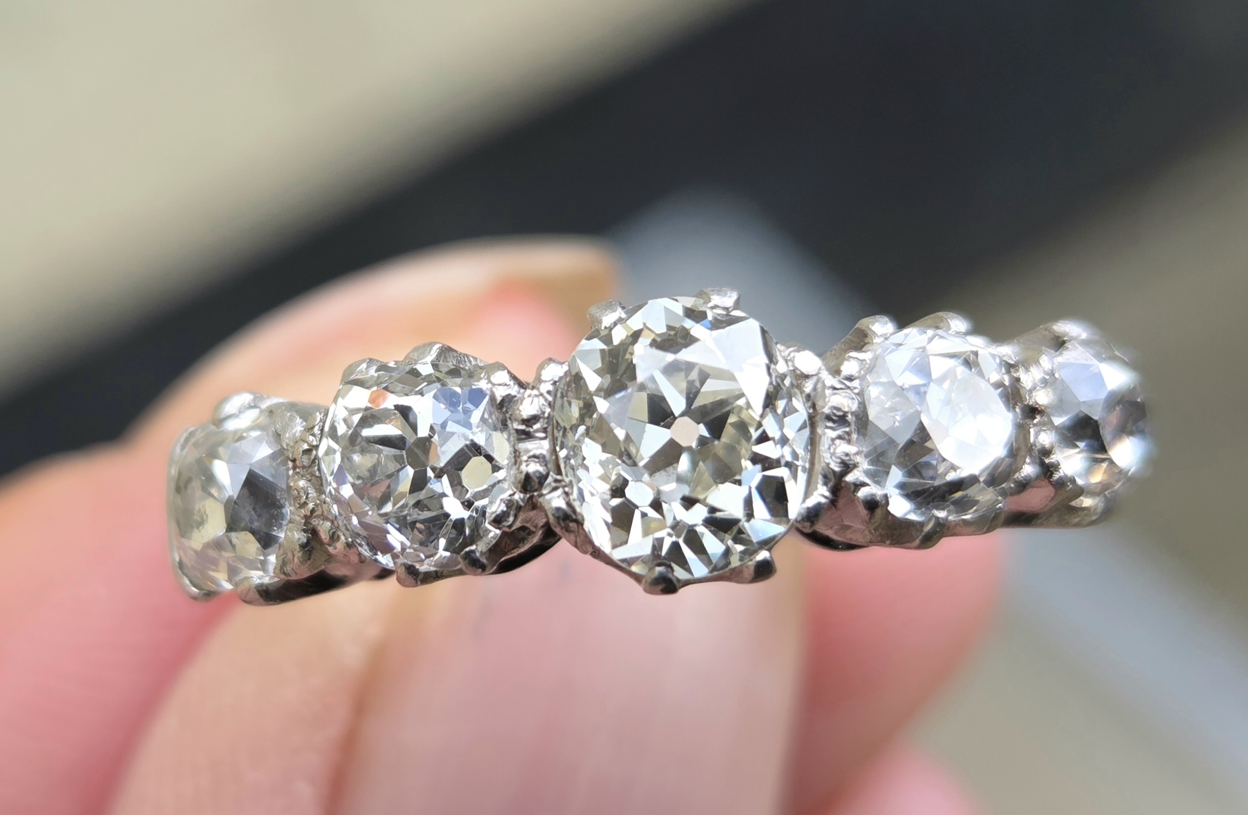 Huge Old Mine Cut Diamond 5 stone ring - Image 12
